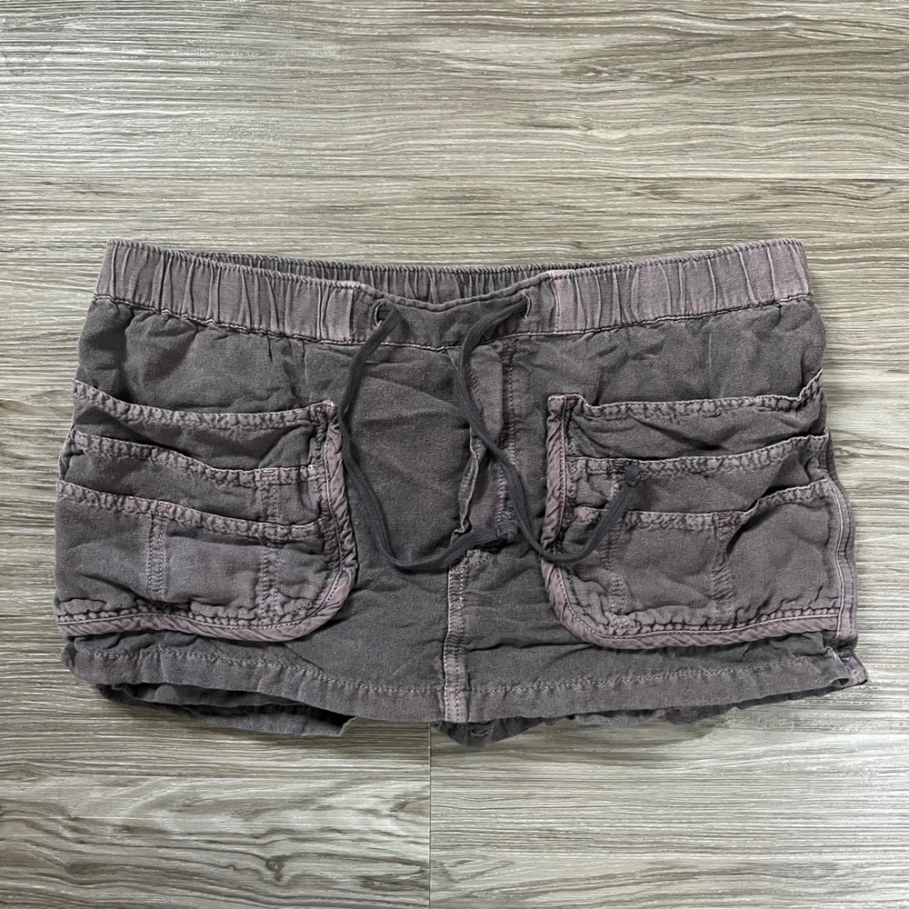 Free People Cargo Mini Skirt XS Gray Linen Blend Utility Drawstring Pockets